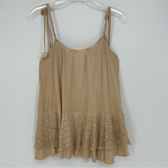 POL Womens Sleeveless Tank Top Camisole Beige Neutral Lace Ruffle Adjustable NEW - Picture 7 of 13